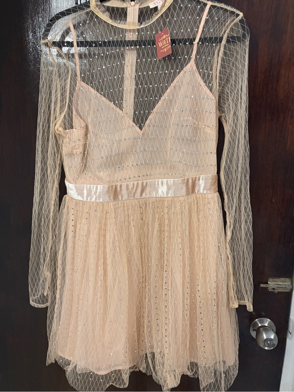 Bundle 3 for $15. a'gaci Blush Mesh Sparkle Mini Dress with Satin Waist. Size L.